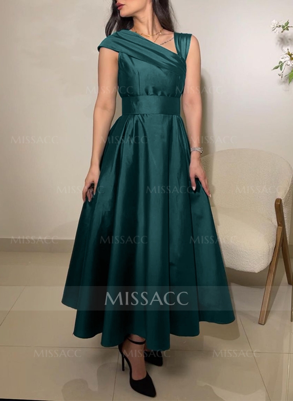 A-Line Asymmetrical Sleeveless Ankle-Length Satin Mother Of The Bride Dresses
