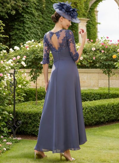 A-Line Cowl Neck Lace/Chiffon Mother Of The Bride Dresses With Back Hole