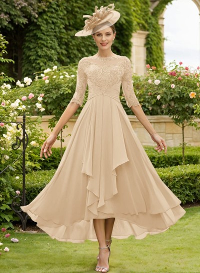 A-Line Cowl Neck Lace/Chiffon Mother Of The Bride Dresses With Back Hole