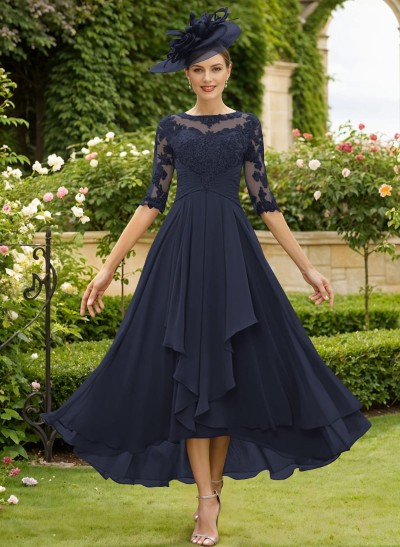 A-Line Cowl Neck Lace/Chiffon Mother Of The Bride Dresses With Back Hole