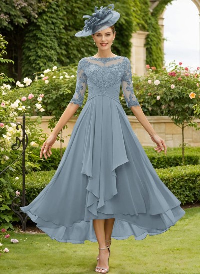 A-Line Cowl Neck Lace/Chiffon Mother Of The Bride Dresses With Back Hole