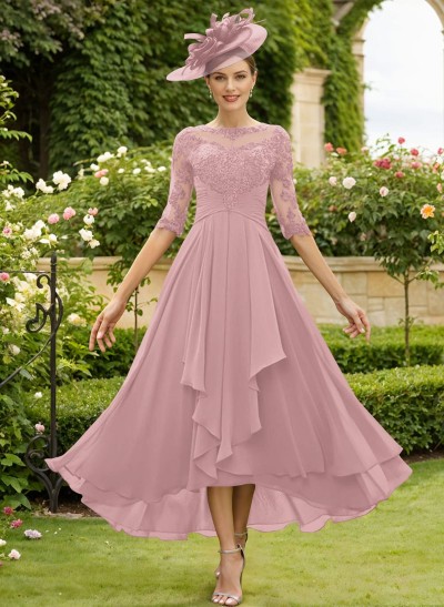 A-Line Cowl Neck Lace/Chiffon Mother Of The Bride Dresses With Back Hole