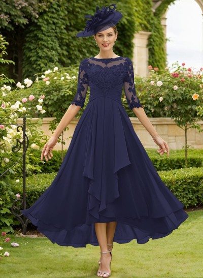 A-Line Cowl Neck Lace/Chiffon Mother Of The Bride Dresses With Back Hole