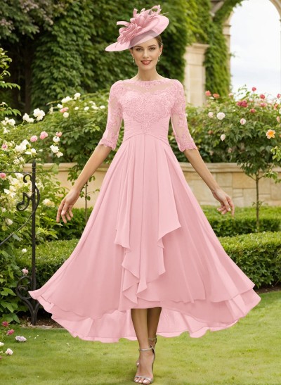 A-Line Cowl Neck Lace/Chiffon Mother Of The Bride Dresses With Back Hole