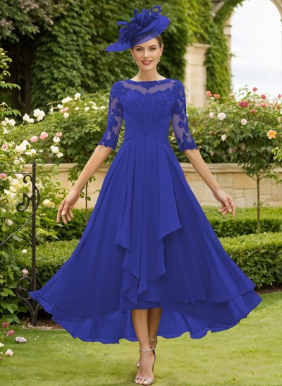 A-Line Cowl Neck Lace/Chiffon Mother Of The Bride Dresses With Back Hole