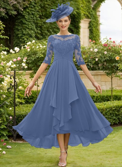 A-Line Cowl Neck Lace/Chiffon Mother Of The Bride Dresses With Back Hole