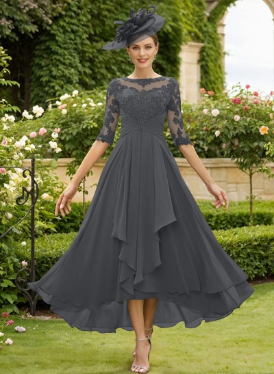 A-Line Cowl Neck Lace/Chiffon Mother Of The Bride Dresses With Back Hole