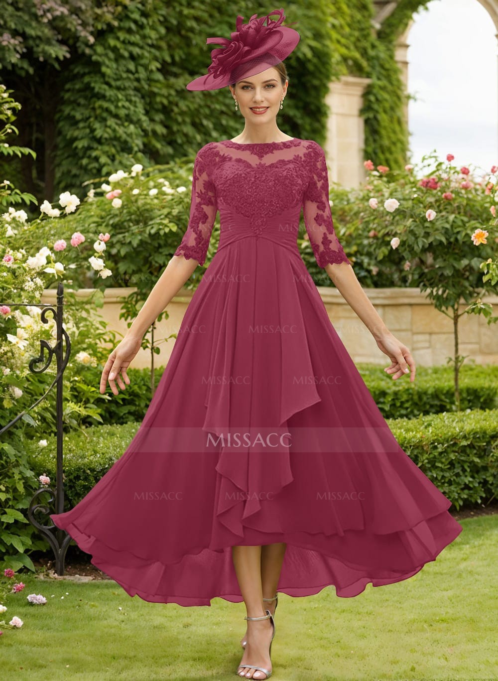 Chiffon Abiti Pizzo Cerimonia Abito Cerimonia Corto Abito Da