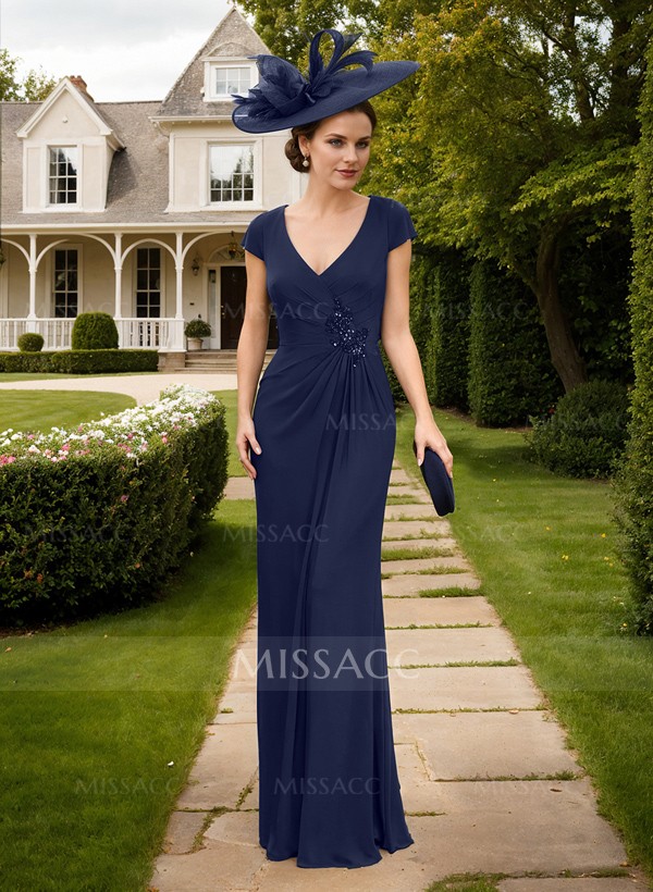 Sheath/Column V-Neck Sleeveless Chiffon Mother Of The Bride Dresses