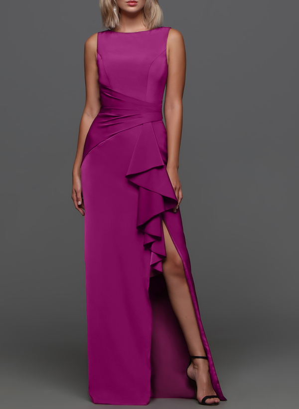 Sheath/Column Satin Mother Of The Bride Dresses With Ruffle/High Split