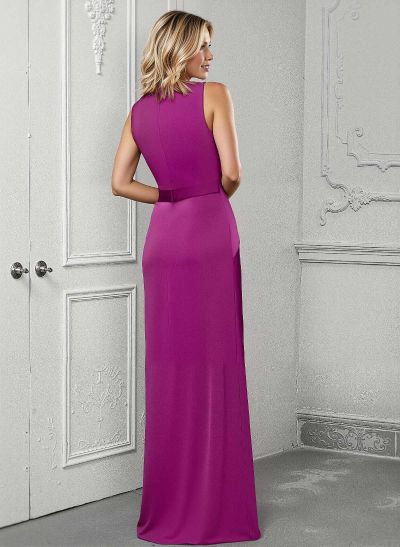 Sheath/Column Acetate Satin Mother Of The Bride Dresses With Ruffle/High Split