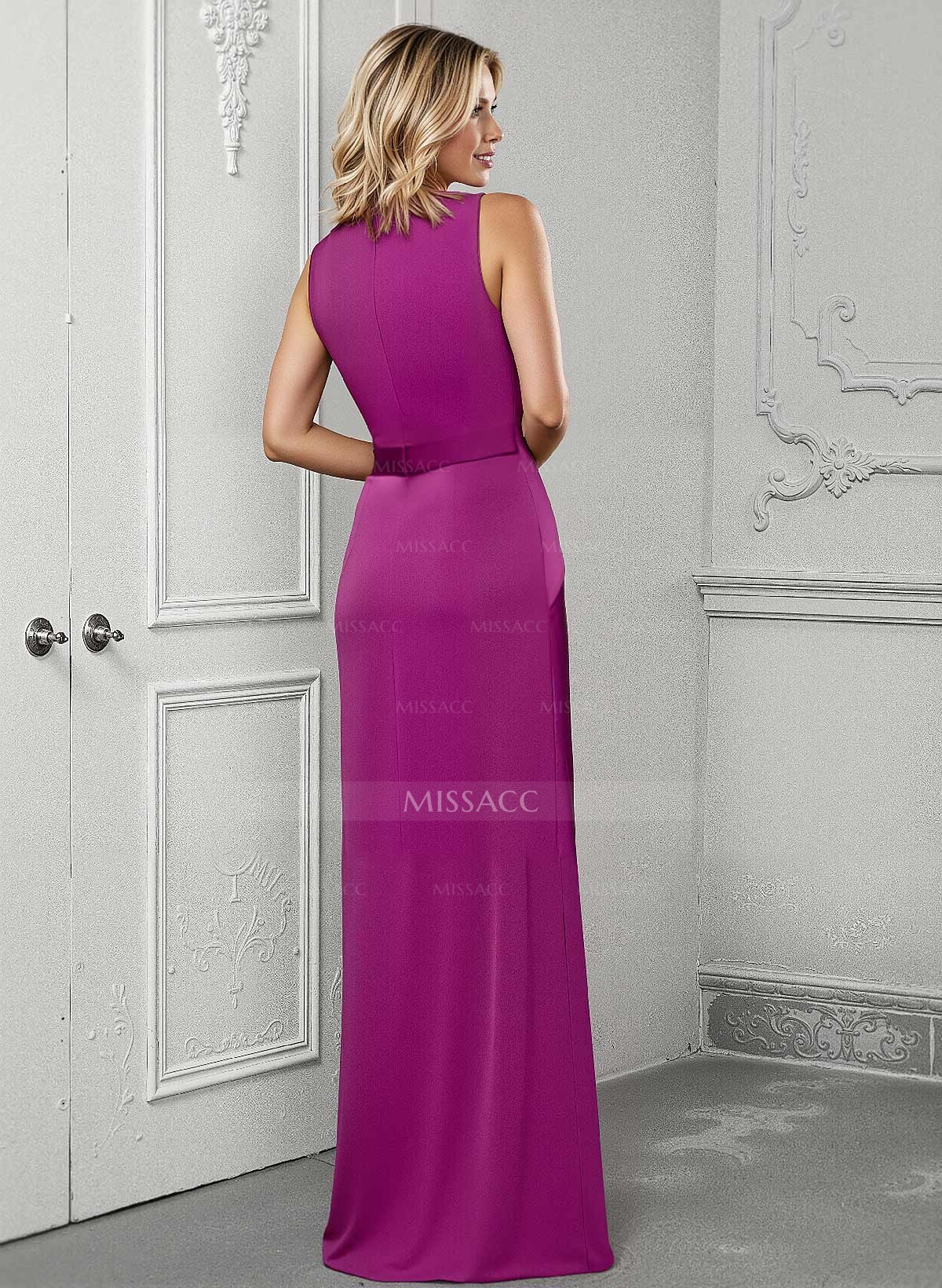 Sheath/Column Acetate Satin Mother Of The Bride Dresses With Ruffle/High Split