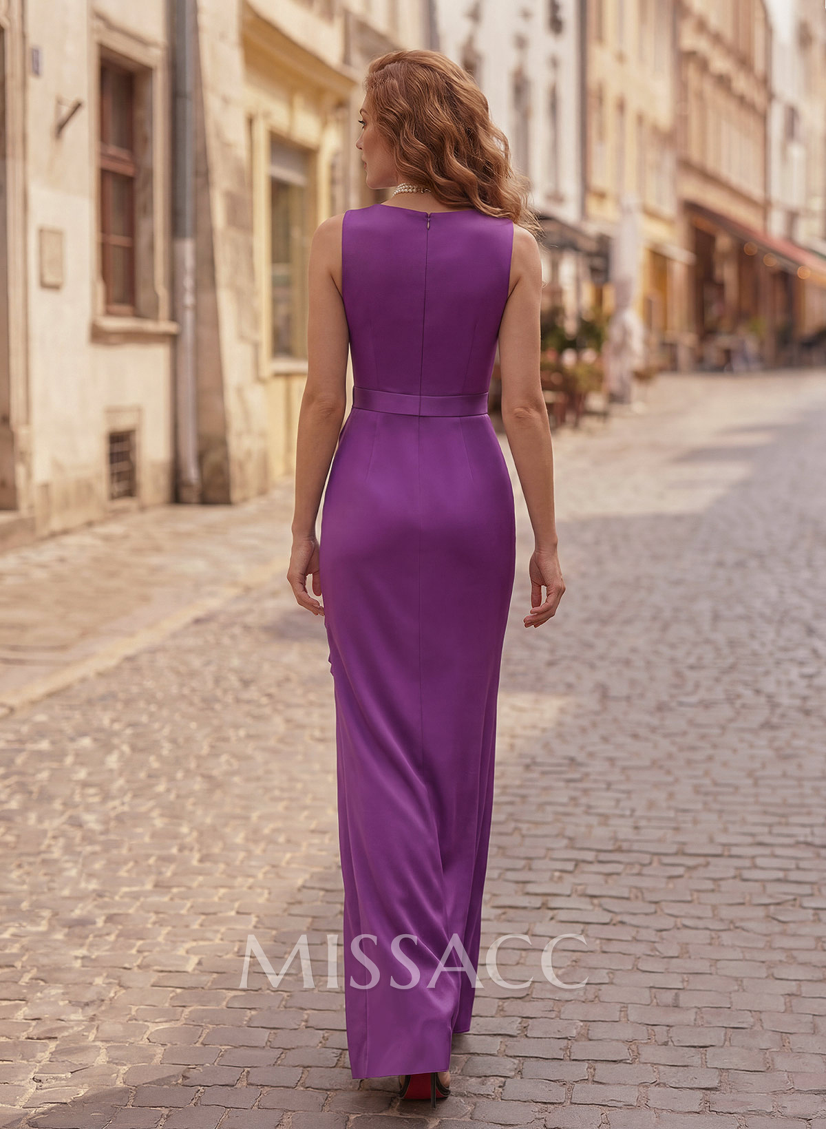 Sheath/Column Crepe Satin Mother Of The Bride Dresses With Ruffle/High Split