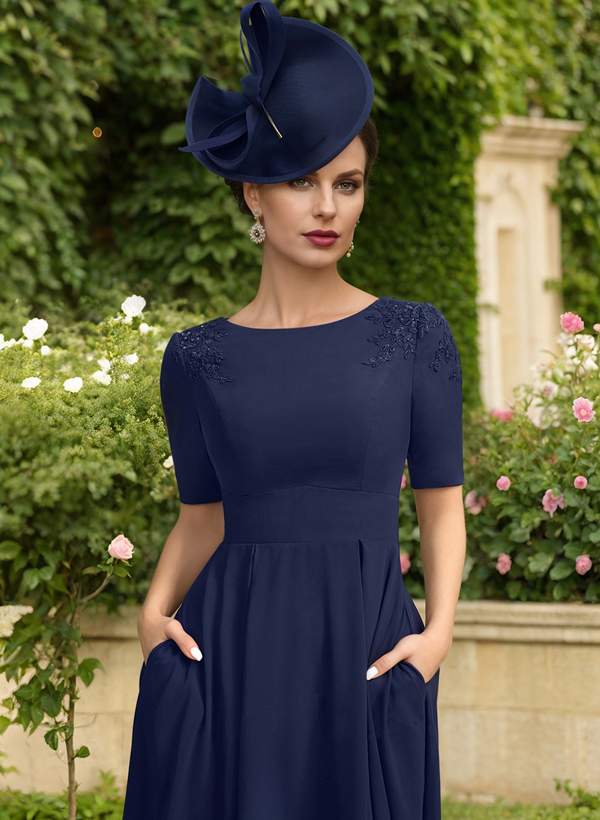 A-Line Scoop Neck Chiffon Mother Of The Bride Dresses With Pockets/Lace