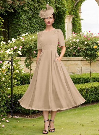 A-Line Scoop Neck Chiffon Mother Of The Bride Dresses With Pockets/Lace