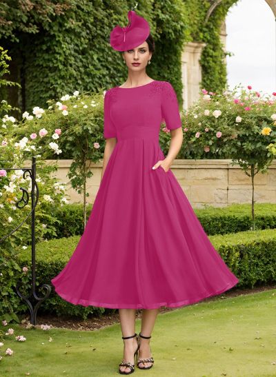 A-Line Scoop Neck Chiffon Mother Of The Bride Dresses With Pockets/Lace