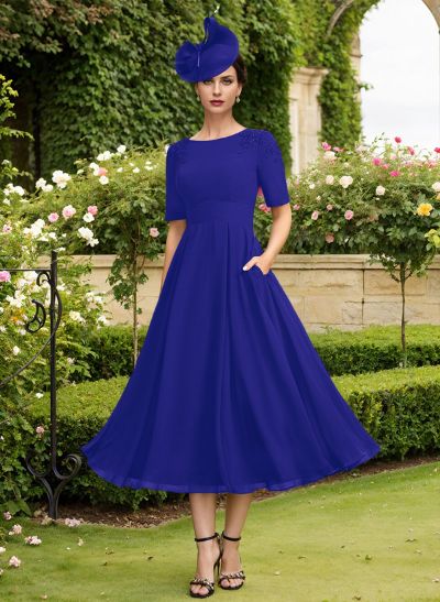 A-Line Scoop Neck Chiffon Mother Of The Bride Dresses With Pockets/Lace