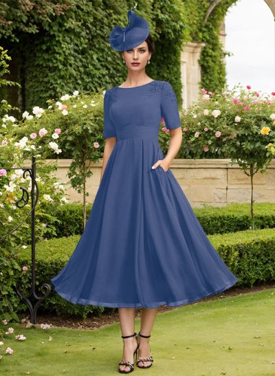 A-Line Scoop Neck Chiffon Mother Of The Bride Dresses With Pockets/Lace