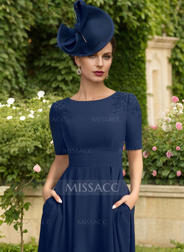 A-Line Scoop Neck Chiffon Mother Of The Bride Dresses With Pockets/Lace