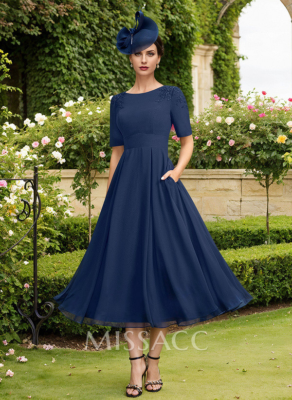 A-Line Scoop Neck Chiffon Mother Of The Bride Dresses With Pockets/Lace A-Line Scoop Neck Chiffon Mother Of The Bride Dresses With Pockets/Lace
