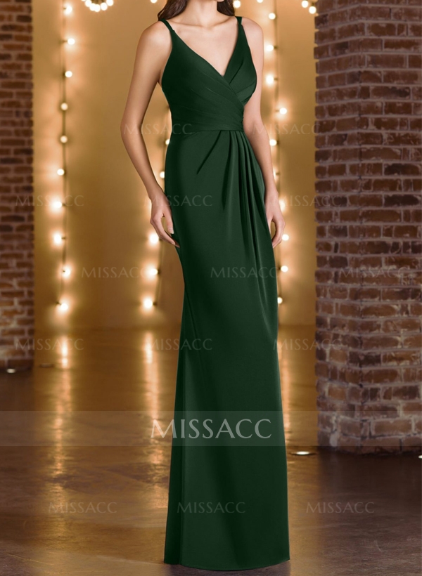 Sheath/Column V-Neck Silk Like Satin Mother Of The Bride Dresses With High Split