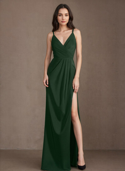 Sheath/Column V-Neck Silk-Like Satin Mother Of The Bride Dress With High Slit