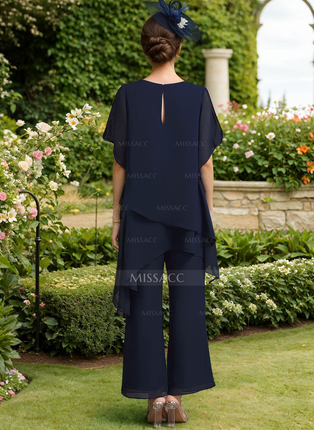 Jumpsuit/Pantsuit Scoop Neck Short Sleeves Chiffon Mother Of The Bride Dresses