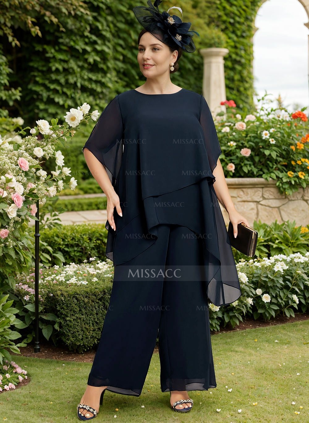Jumpsuit/Pantsuit Scoop Neck Short Sleeves Chiffon Mother Of The Bride Dresses
