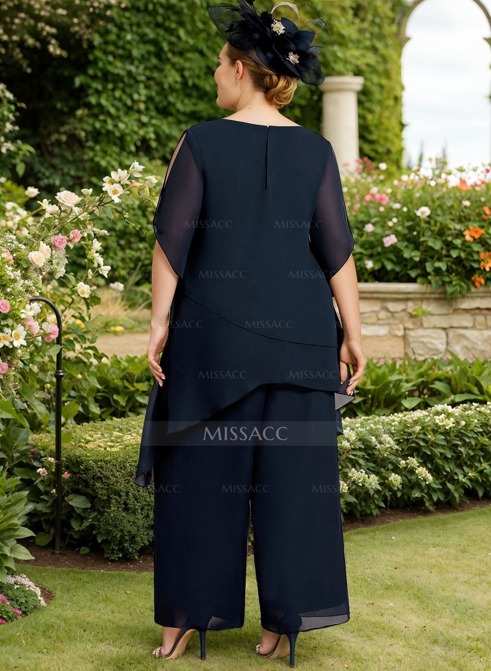 Jumpsuit/Pantsuit Scoop Neck Short Sleeves Chiffon Mother Of The Bride Dresses