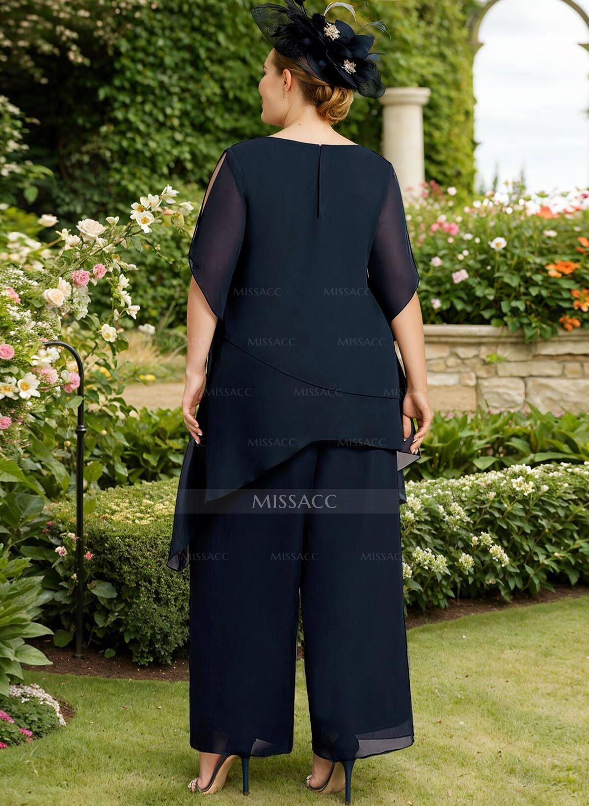 Jumpsuit/Pantsuit Scoop Neck Short Sleeves Chiffon Mother Of The Bride Dresses