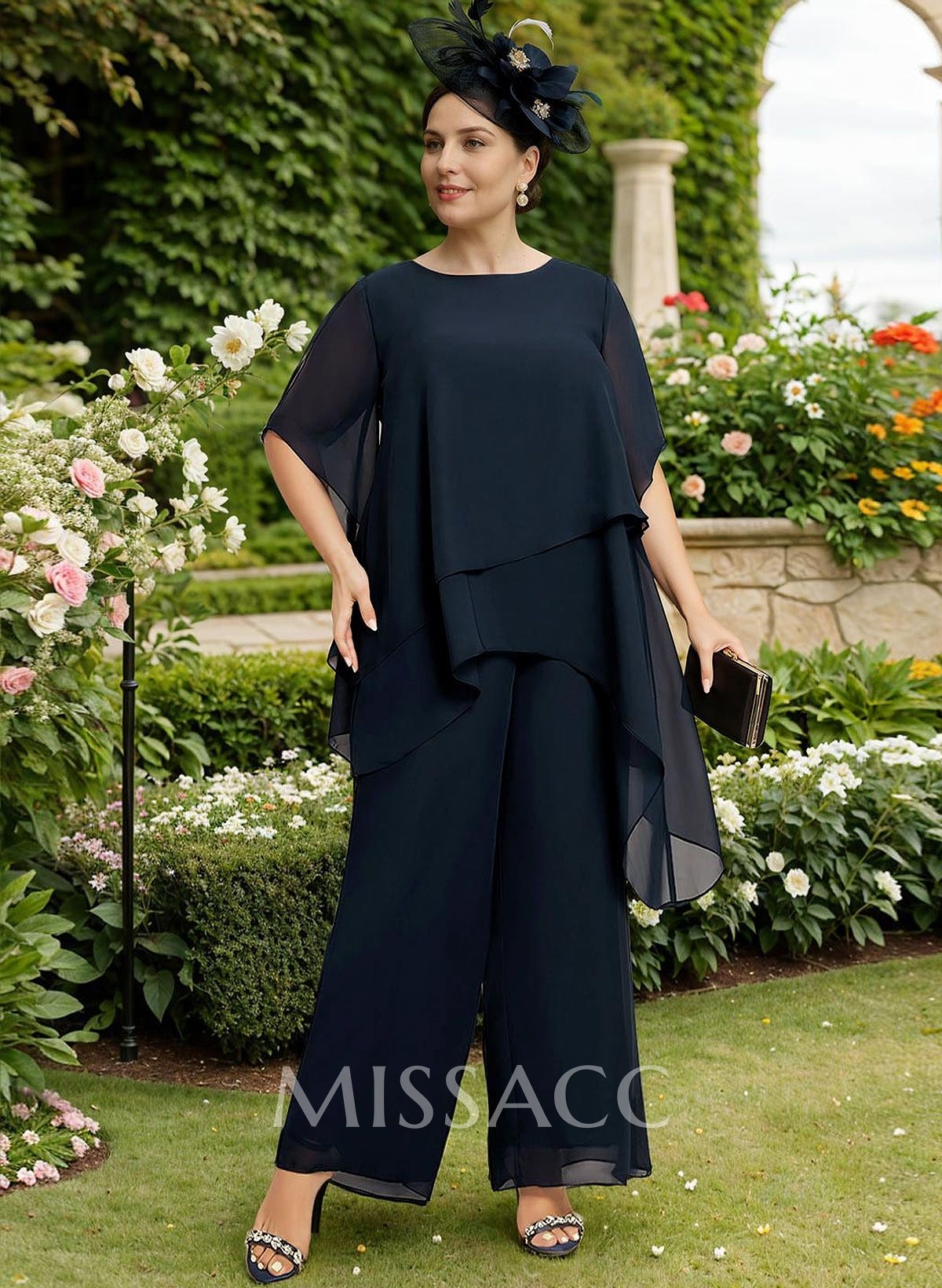 Jumpsuit/Pantsuit Scoop Neck Short Sleeves Chiffon Mother Of The Bride Dresses