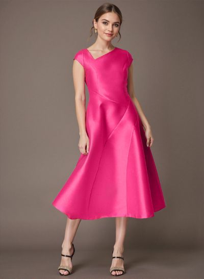 A-Line Asymmetrical Sleeveless Tea-Length Satin Mother Of The Bride Dresses