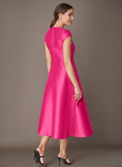 A-Line Asymmetrical Sleeveless Tea-Length Satin Mother Of The Bride Dresses