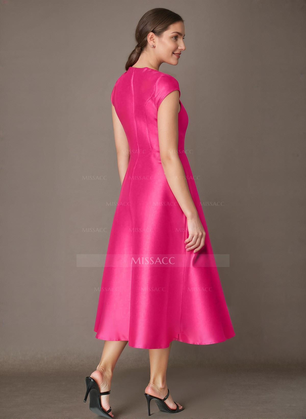 A-Line Asymmetrical Sleeveless Tea-Length Satin Mother Of The Bride Dresses