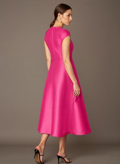 A-Line Asymmetrical Sleeveless Tea-Length Satin Mother Of The Bride Dresses