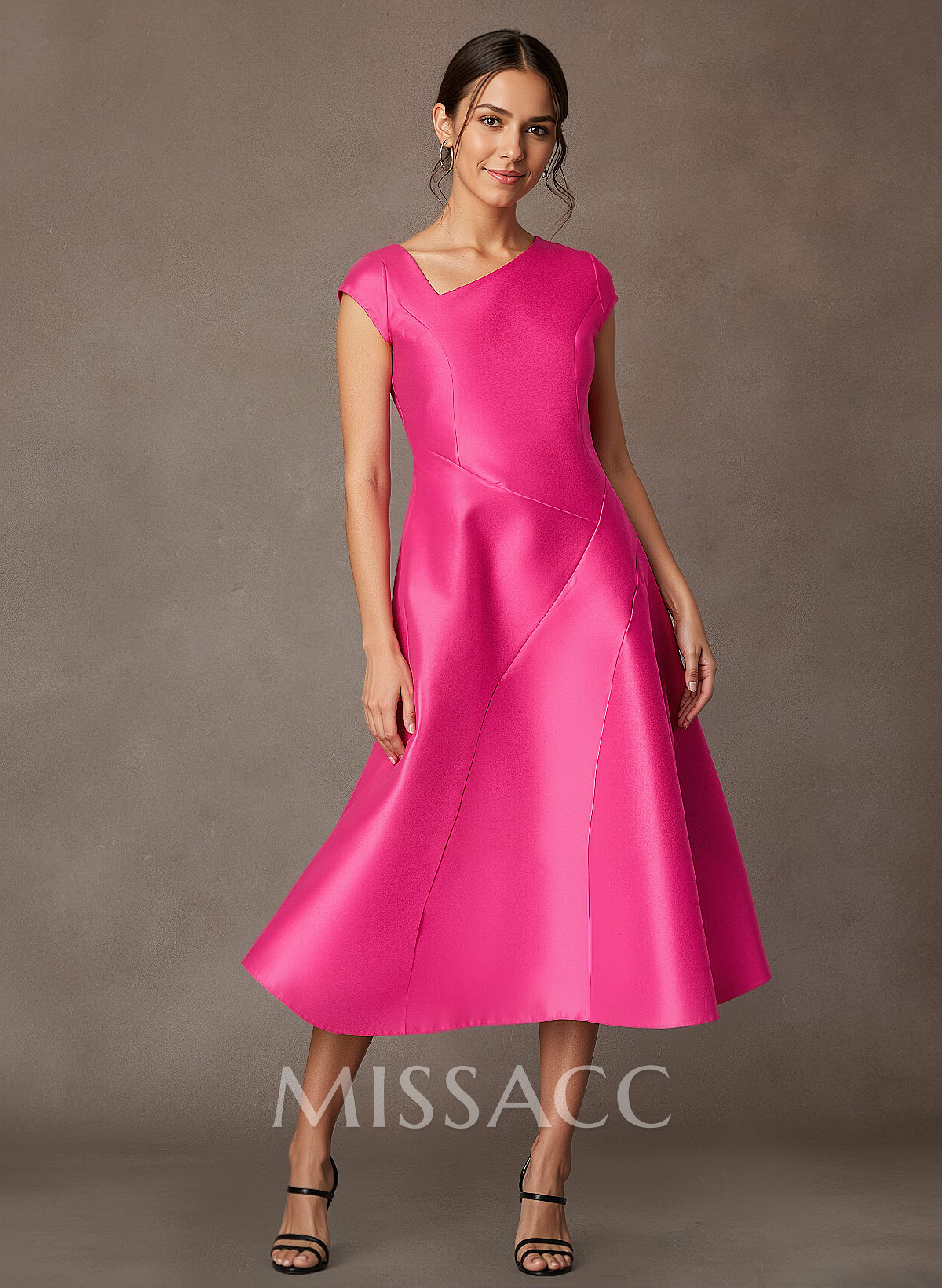 A-Line Asymmetrical Sleeveless Tea-Length Satin Mother Of The Bride Dresses