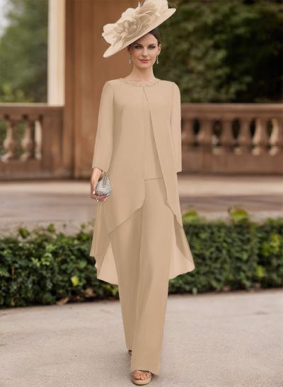 Jumpsuit/Pantsuit Scoop Neck 3/4 Sleeves Chiffon Mother Of The Bride Dresses