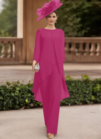 Jumpsuit/Pantsuit Scoop Neck 3/4 Sleeves Chiffon Mother Of The Bride Dresses