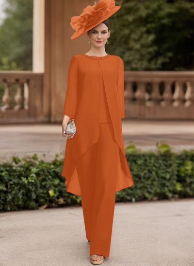 Jumpsuit/Pantsuit Scoop Neck 3/4 Sleeves Chiffon Mother Of The Bride Dresses