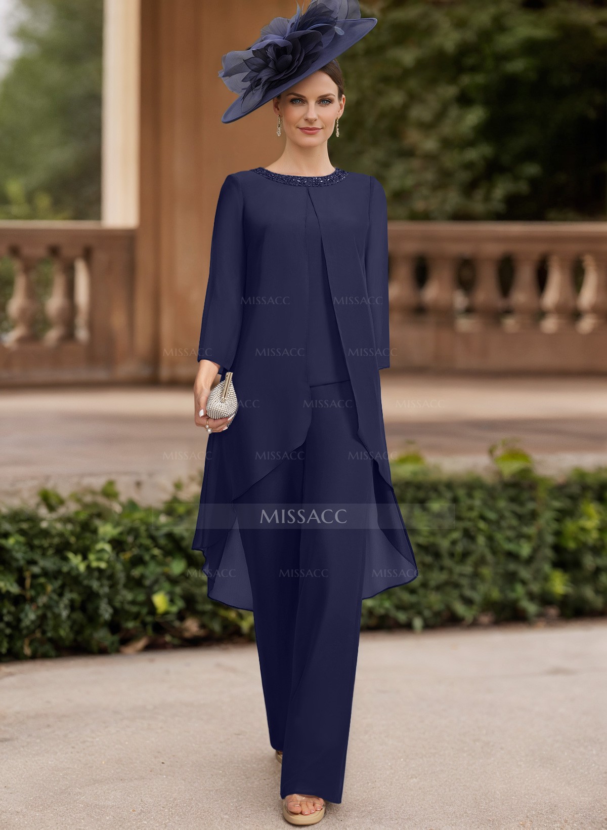 Jumpsuit/Pantsuit Scoop Neck 3/4 Sleeves Chiffon Mother Of The Bride Dresses