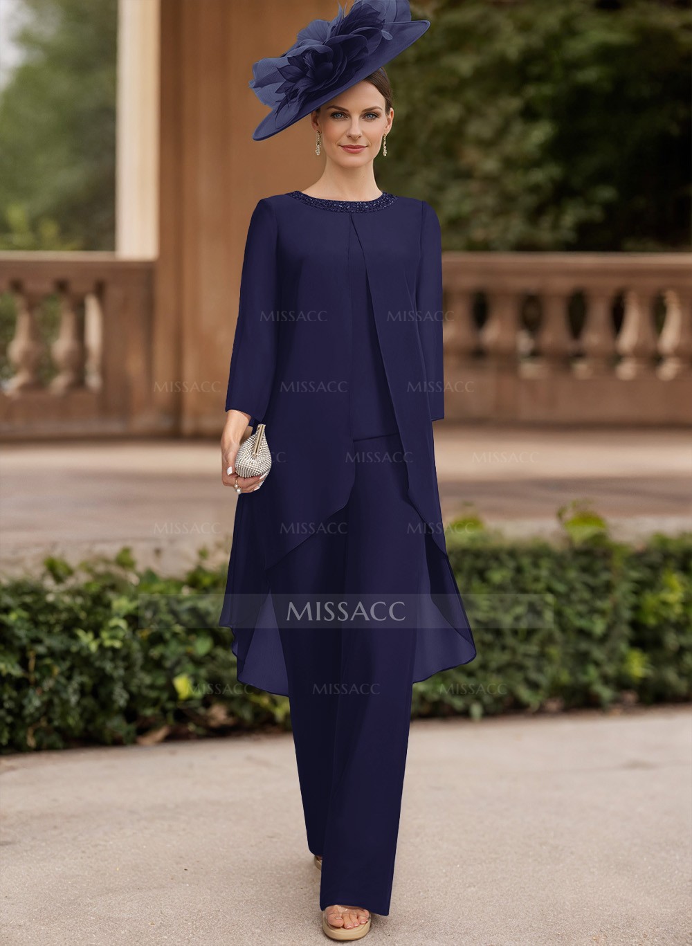 Jumpsuit/Pantsuit Scoop Neck 3/4 Sleeves Chiffon Mother Of The Bride Dresses