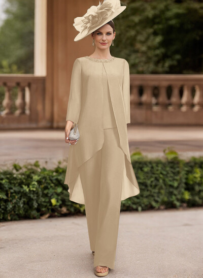 Jumpsuit/Pantsuit Scoop Neck 3/4 Sleeves Chiffon Mother Of The Bride Dresses
