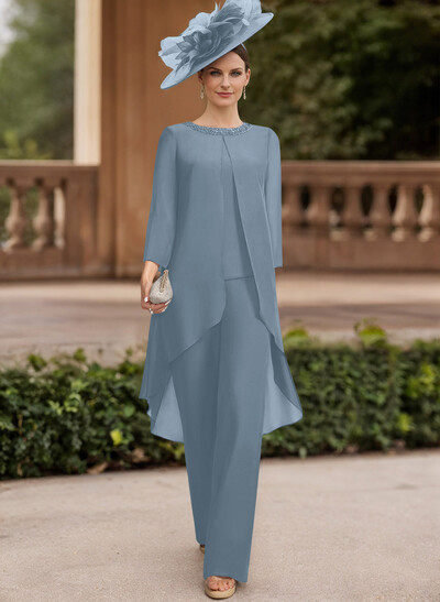 Jumpsuit/Pantsuit Scoop Neck 3/4 Sleeves Chiffon Mother Of The Bride Dresses