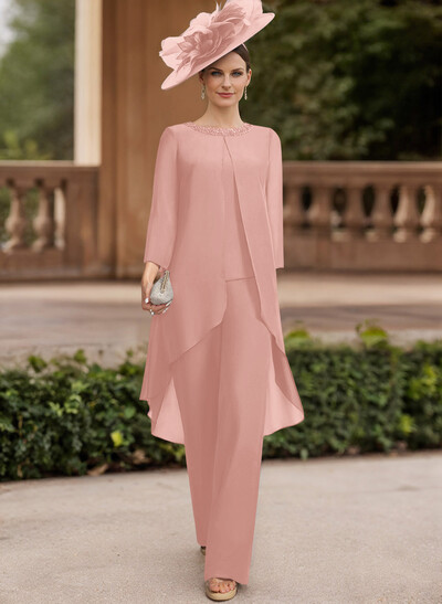 Jumpsuit/Pantsuit Scoop Neck 3/4 Sleeves Chiffon Mother Of The Bride Dresses