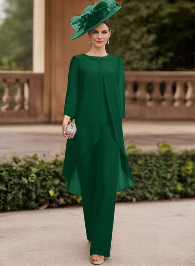 Jumpsuit/Pantsuit Scoop Neck 3/4 Sleeves Chiffon Mother Of The Bride Dresses