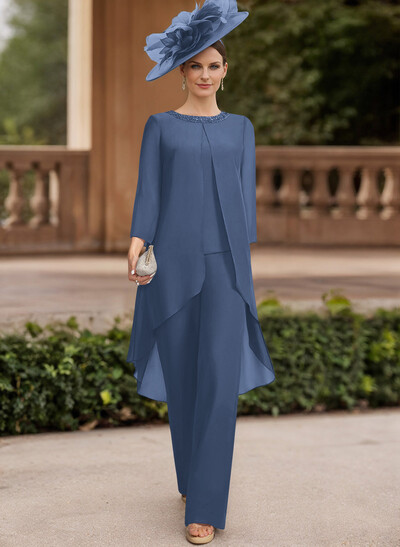 Jumpsuit/Pantsuit Scoop Neck 3/4 Sleeves Chiffon Mother Of The Bride Dresses