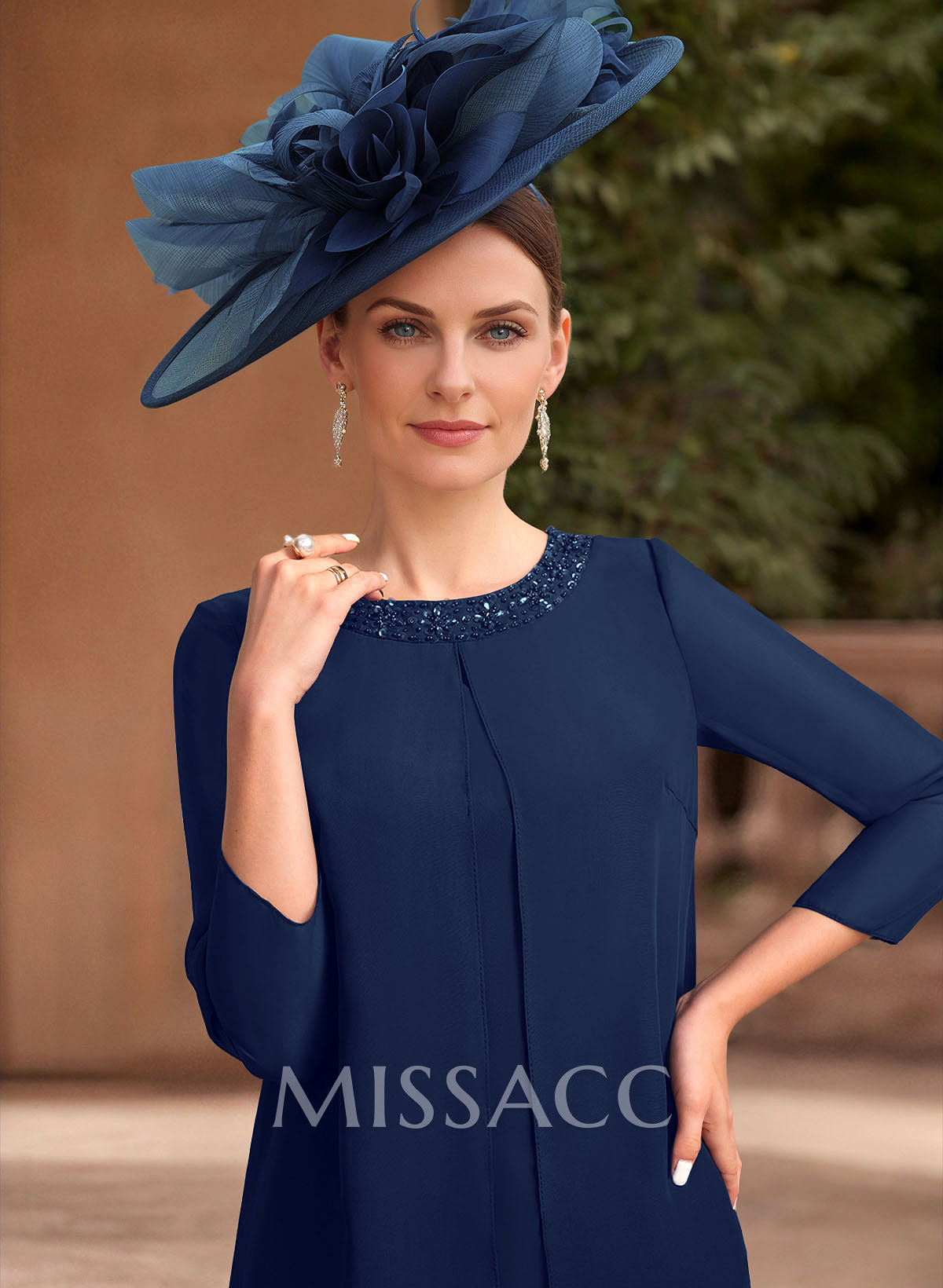 Jumpsuit/Pantsuit Scoop Neck 3/4 Sleeves Chiffon Mother Of The Bride Dresses Jumpsuit/Pantsuit Scoop Neck 3/4 Sleeves Chiffon Mother Of The Bride Dresses
