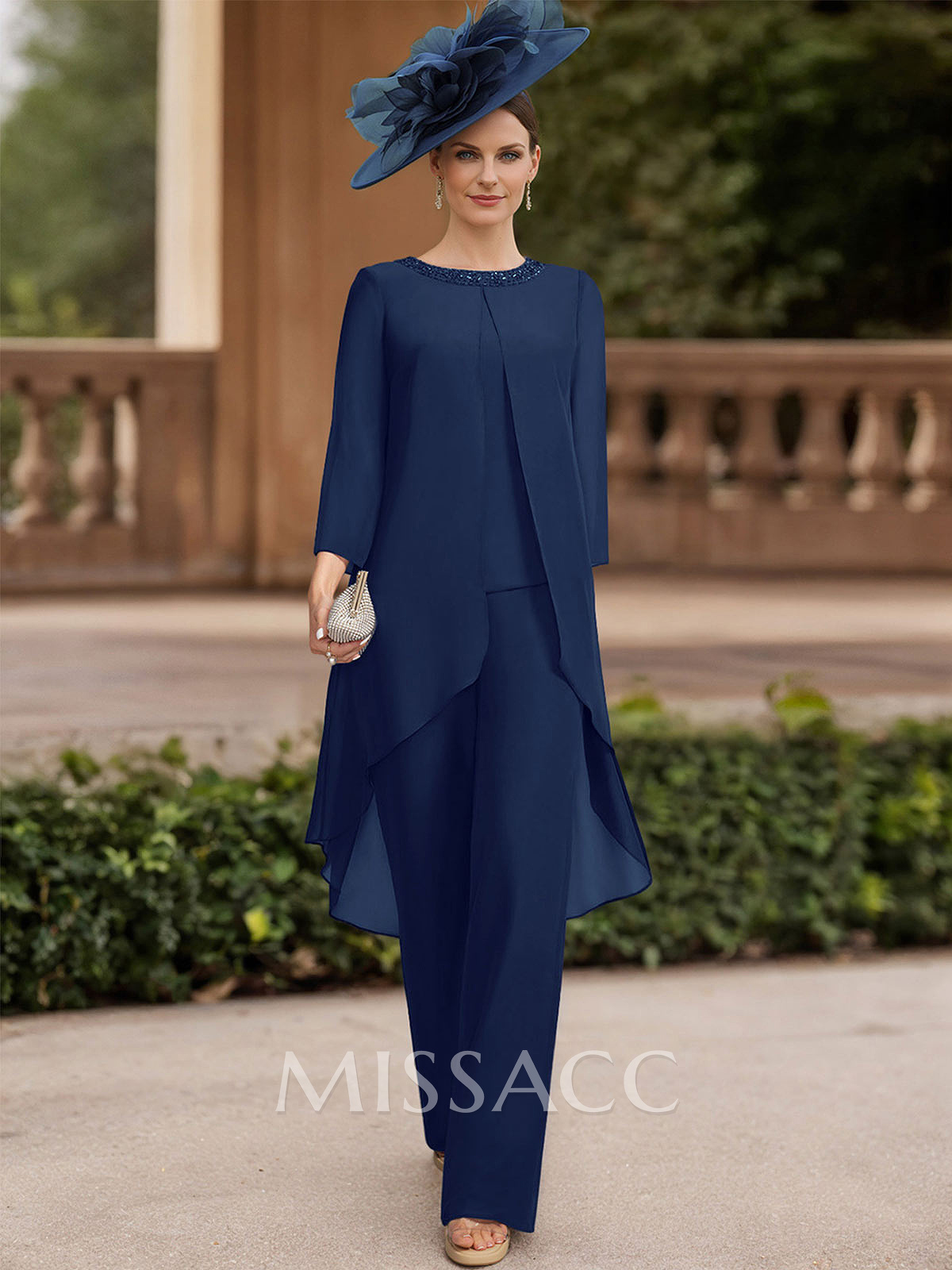 Jumpsuit/Pantsuit Scoop Neck 3/4 Sleeves Chiffon Mother Of The Bride Dresses Jumpsuit/Pantsuit Scoop Neck 3/4 Sleeves Chiffon Mother Of The Bride Dresses