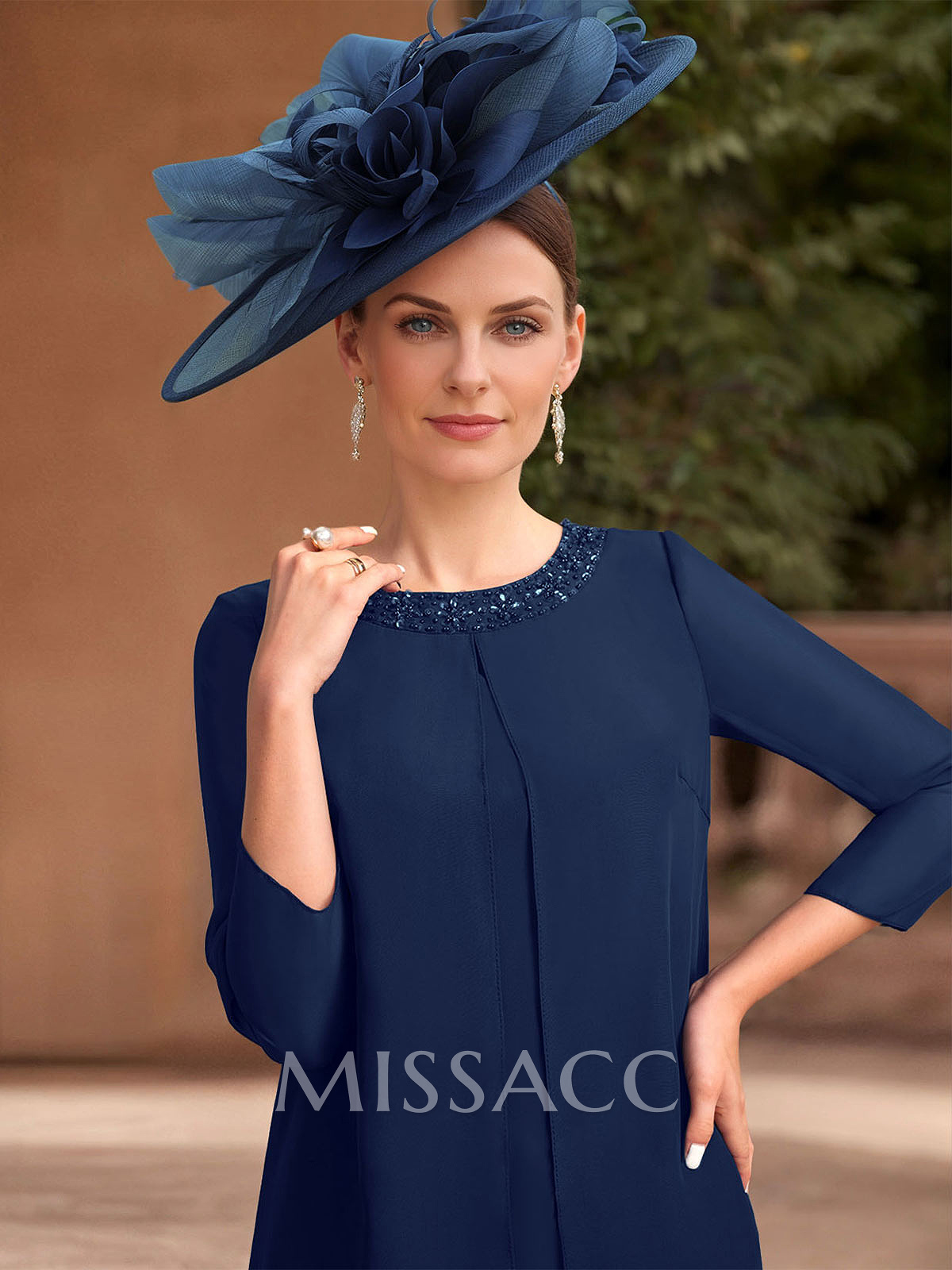 Jumpsuit/Pantsuit Scoop Neck 3/4 Sleeves Chiffon Mother Of The Bride Dresses Jumpsuit/Pantsuit Scoop Neck 3/4 Sleeves Chiffon Mother Of The Bride Dresses