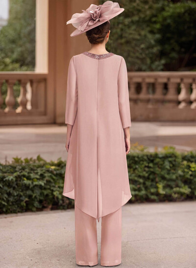 Jumpsuit/Pantsuit Scoop Neck 3/4 Sleeves Chiffon Mother Of The Bride Dresses